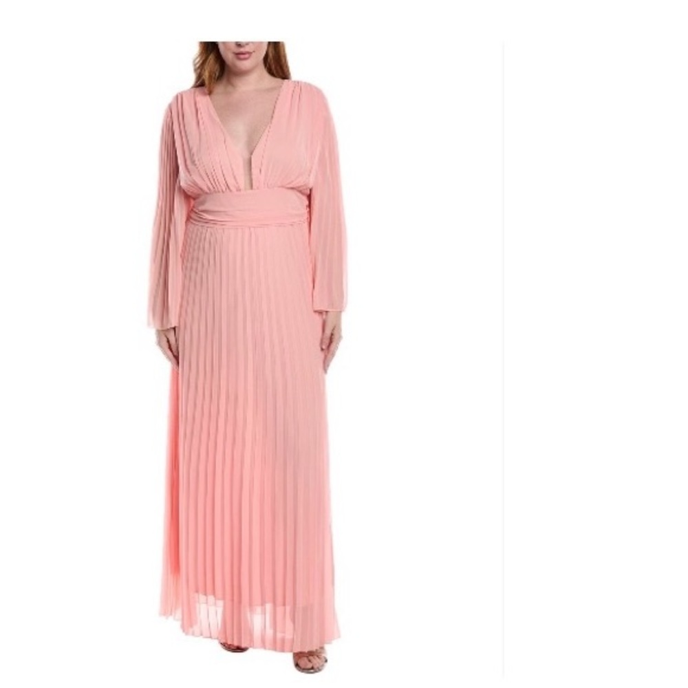 Pink Pleated Wrap Gown with Bishop Sleeves